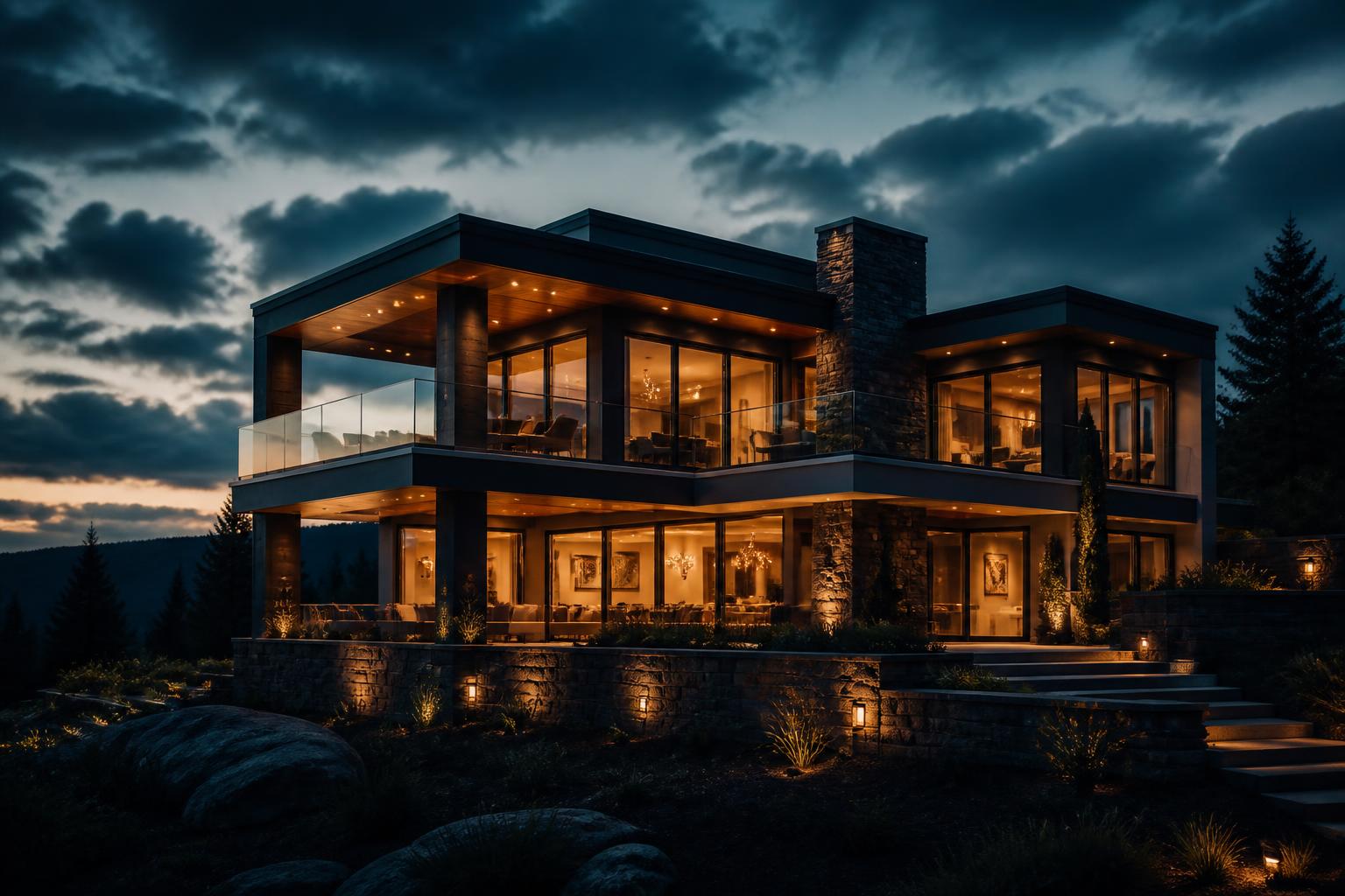 Luxury modern home at dusk